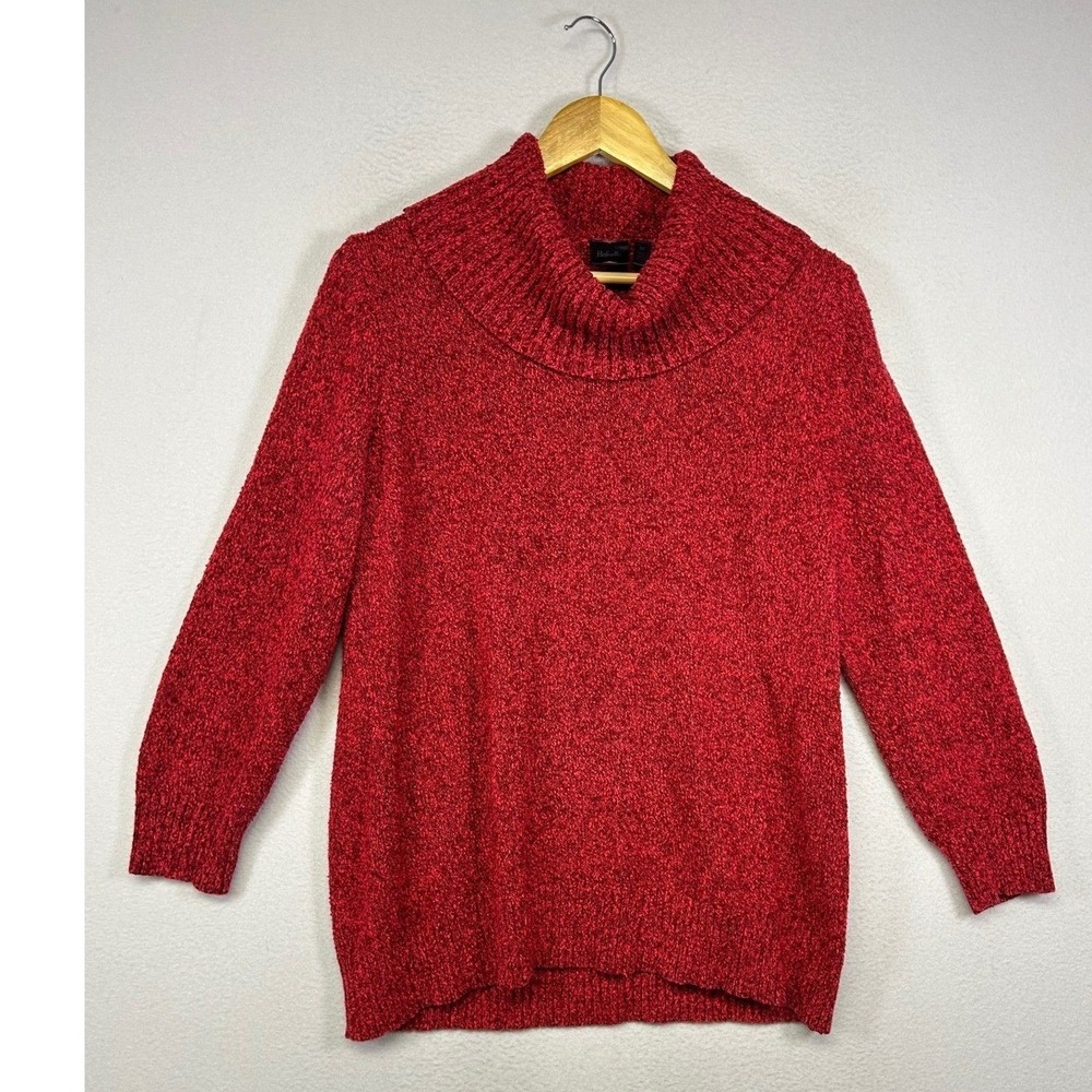 Cozy Winter Rafaella Women 1X Red Marled Cowl Neck Textured Knit Sweater